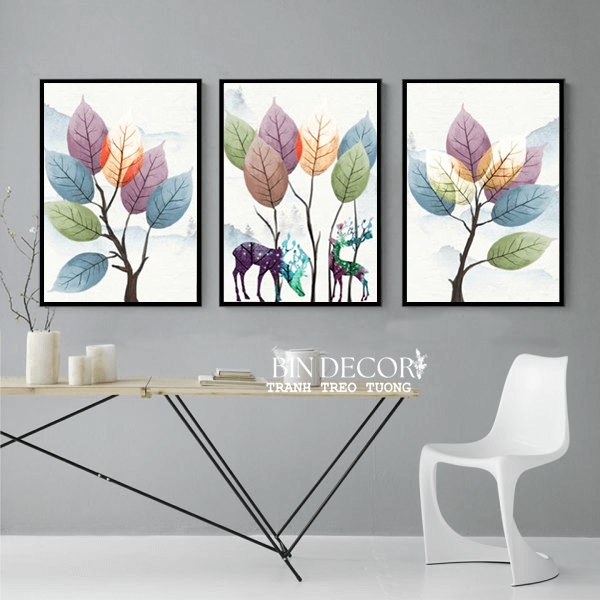 (ẢNH THẬT) Tranh treo tường lá sắc màu tranh trang trí decor kèm đinh treo