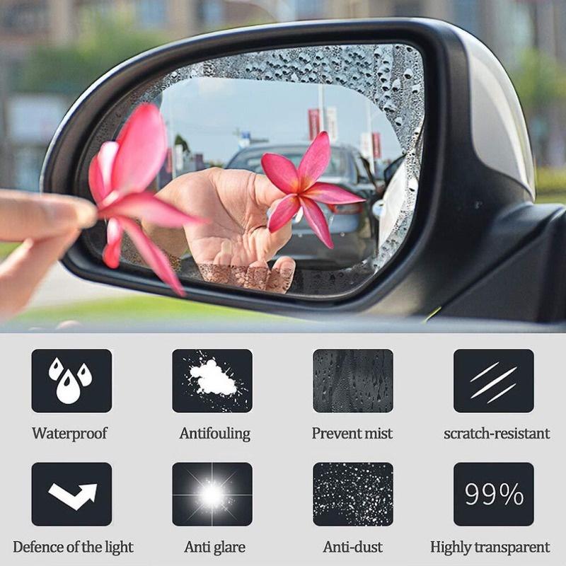 Bộ 8 Miếng Phim Mềm Dán Kính Chiếu Hậu Xe Hơi Trong Suốt Chống Sương Mù Và Mưa