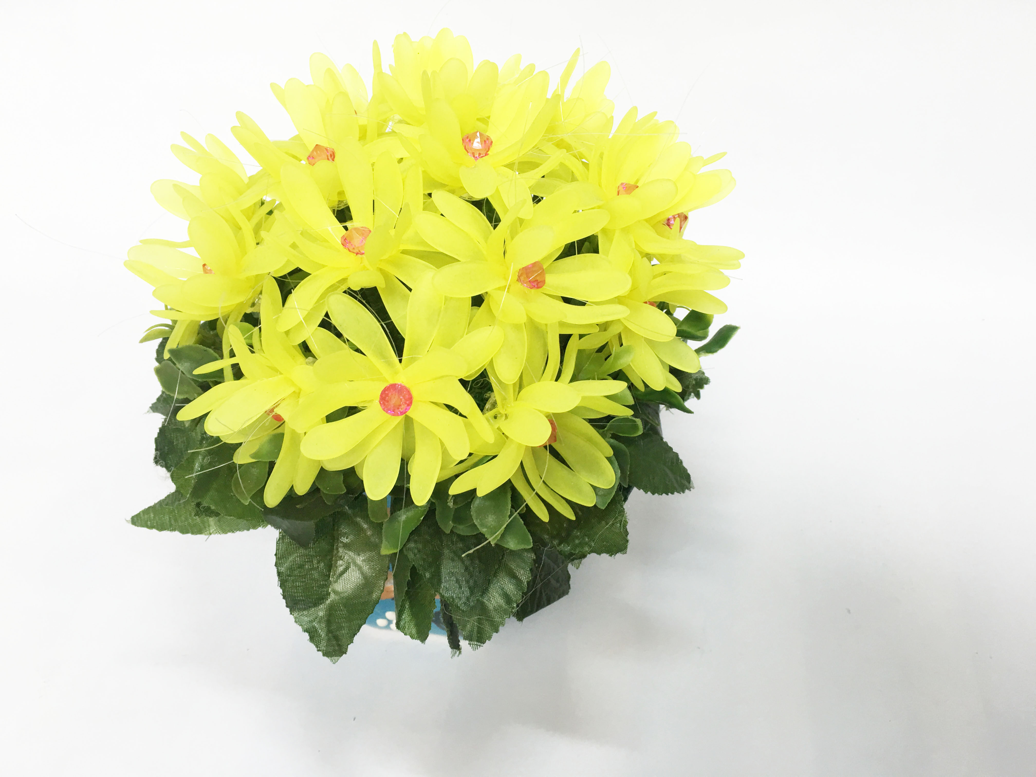 Chậu hoa giả cao cấp - Hoa Cúc pha lê - nhựa handmade (Vàng 22x20cm)