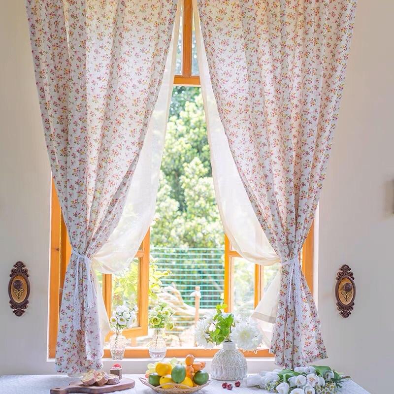 Rèm cửa sổ họa tiết hoa hồng vintage, rèm vải hoa xinh xắn trang trí decor phòng ngủ, màn chống nắng cao cấp