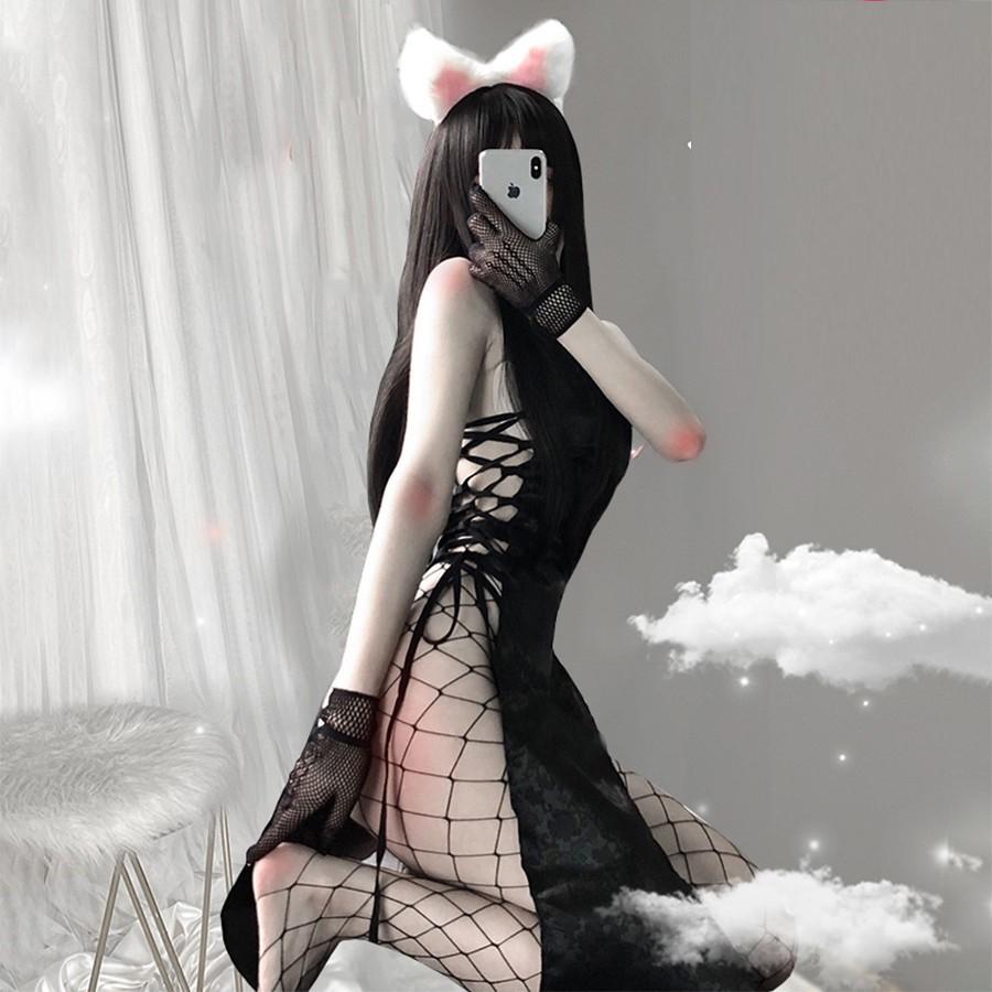 Đồ Cosplay sexy đan sườn - Đầm ngủ lụa sườn xám thượng hải gợi cảm