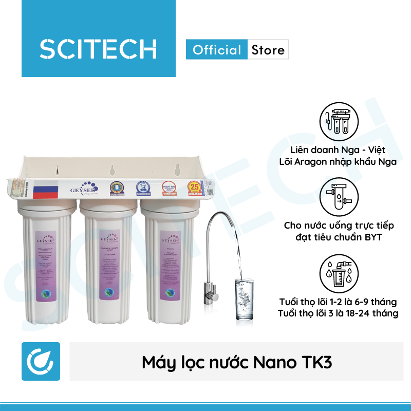 Máy lọc nước Nano TK by Scitech - Không dùng điện, không nước thải - 3 cấp lọc đến 9 cấp lọc