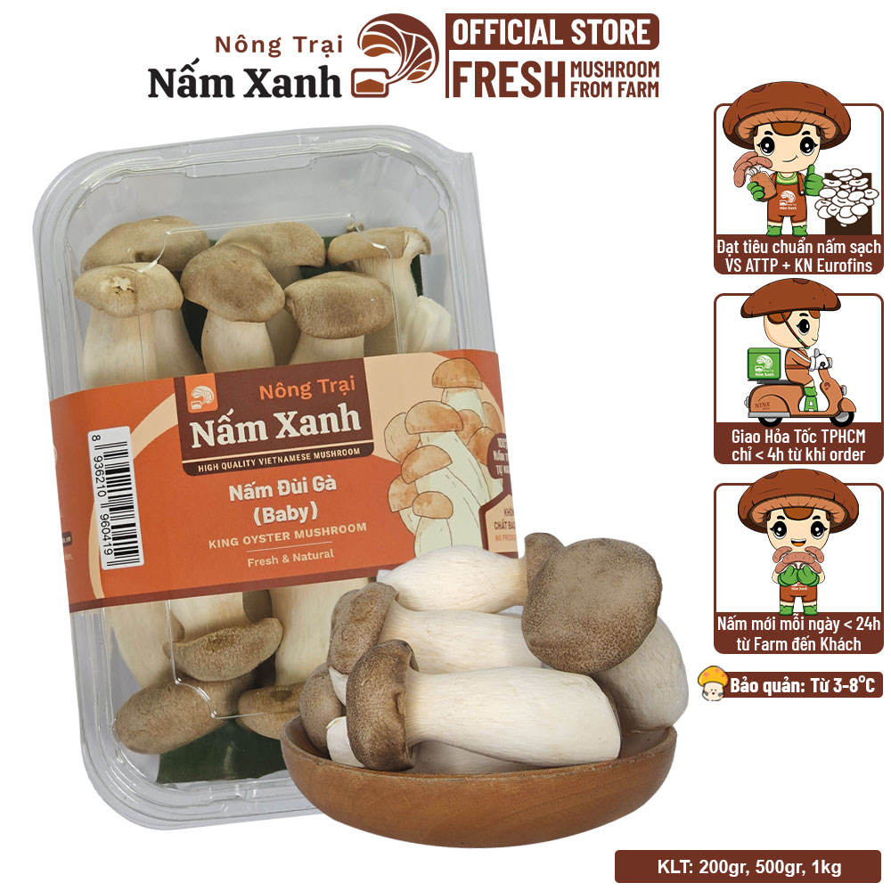 Nấm Đùi Gà Tươi 1kg - Nông Trại Nấm Xanh