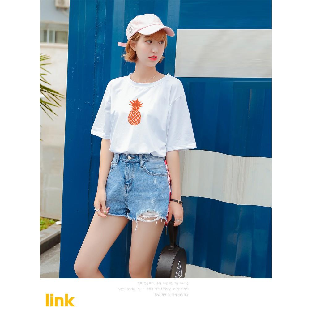 Áo tay lỡ DỨA đáng yêu trước ngực unisex