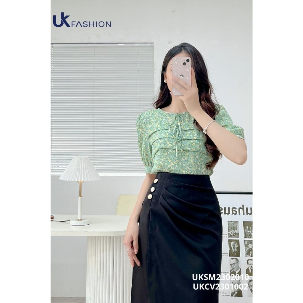 Áo Sơ Mi Hoa Ngắn Tay NK FASHION Thiết Kế Xếp Ngực Điệu Đà Thanh Lịch Chất Vải Nhập Hàn Cao Cấp UKSM2302010