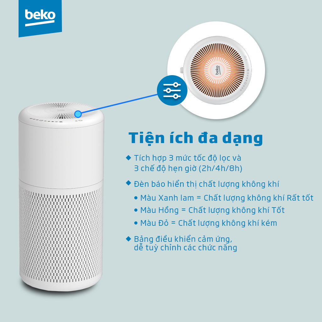 Máy Lọc Không Khí BEKO Bộ Lọc HEPA 13 Cao Cấp, Cảm Biến Bụi Mịn PM 2.5, Dành Cho Phòng 10-18m2 - ATP5100I - Hàng Chính Hãng