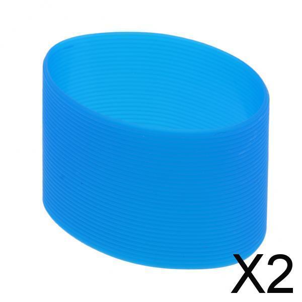 2xOutdoor Silicone Round Non-slip Water Bottle Mug Cup Sleeve Cover Dark blue