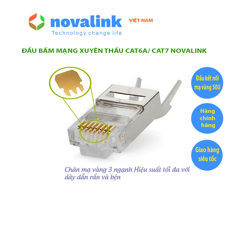 Đầu bấm mạng xuyên thấu cat6A/ cat7 Novalink CC-01-00195 - Hàng chính hãng, Full thuế VAT, COCQ