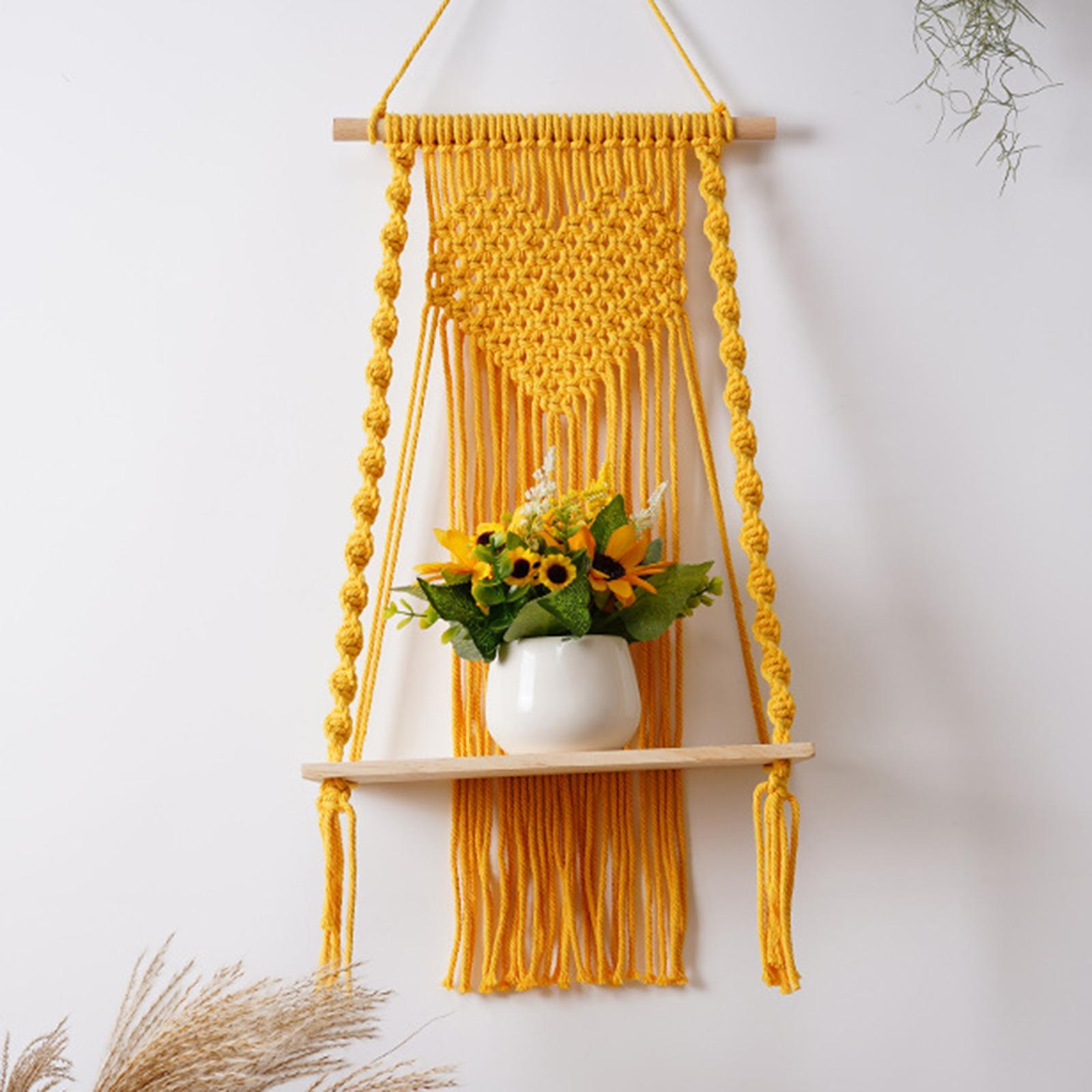 Macrame Wall Hanging Shelf Basket Hanger Holder Boho Woven Rope for Home