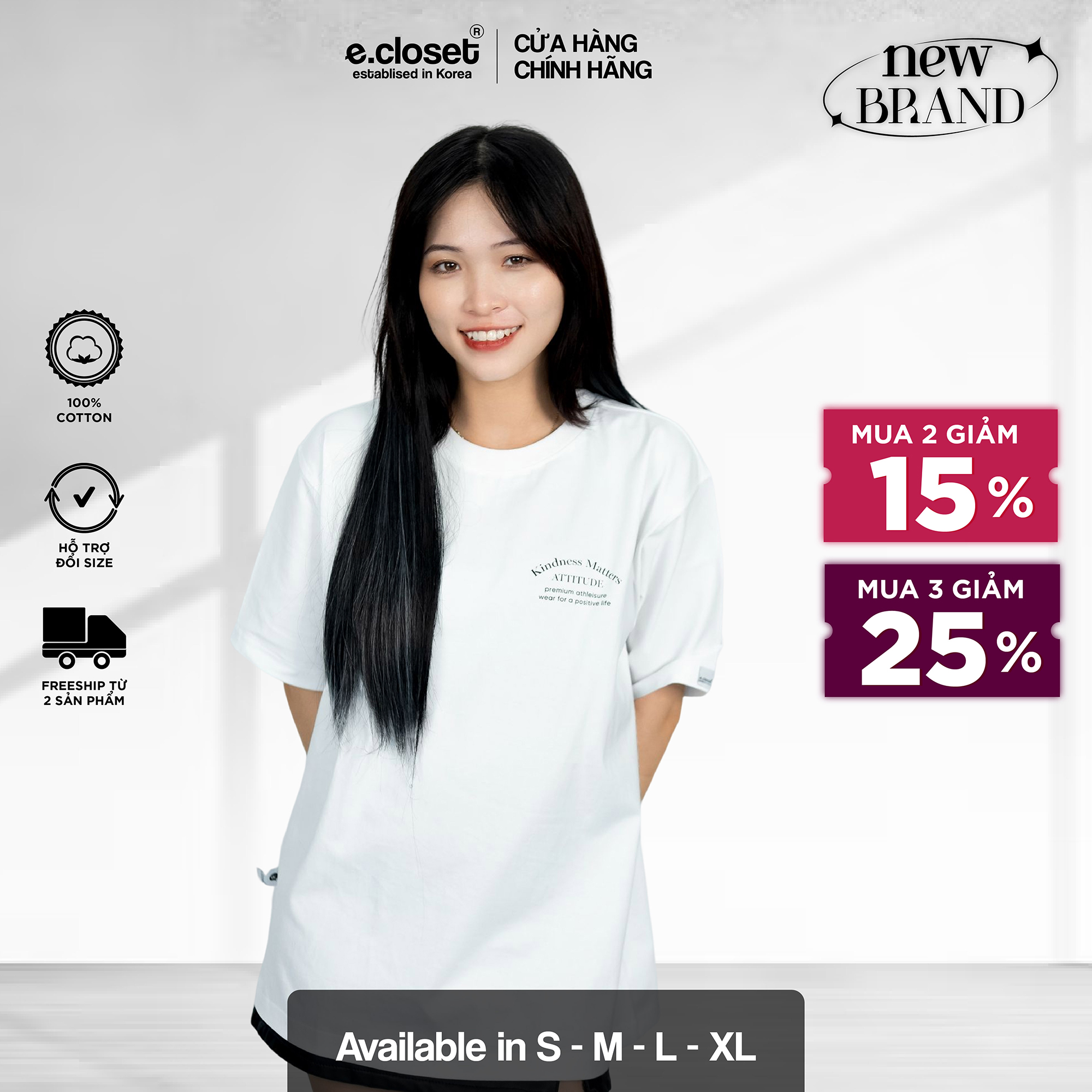 Áo Thun Tay Ngắn Oversize KINDNESS MATTERS/ White (unisex, áo thun nam/ nữ)