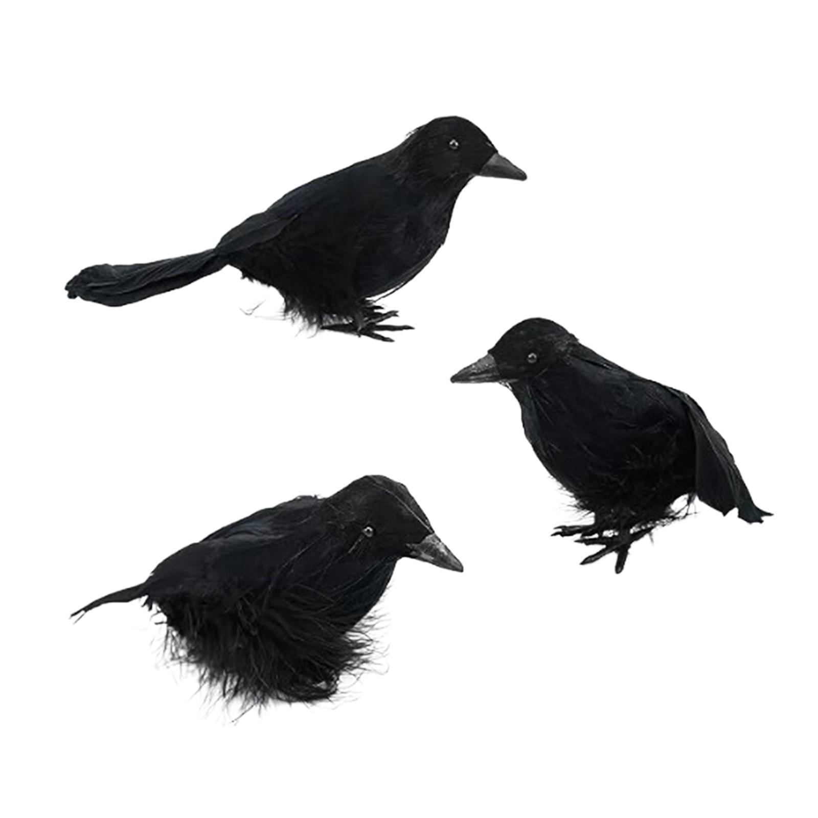 3Pcs Halloween Crows Birds Black Simulation Feather Crow for Halloween Party