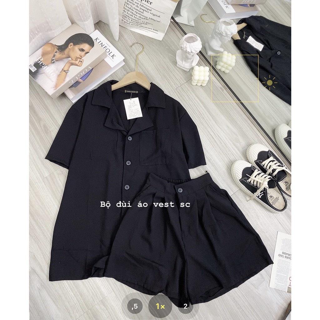 Áo Vest nữ, Set vest Đen nữ 2 Món : Áo Vest + Quần short