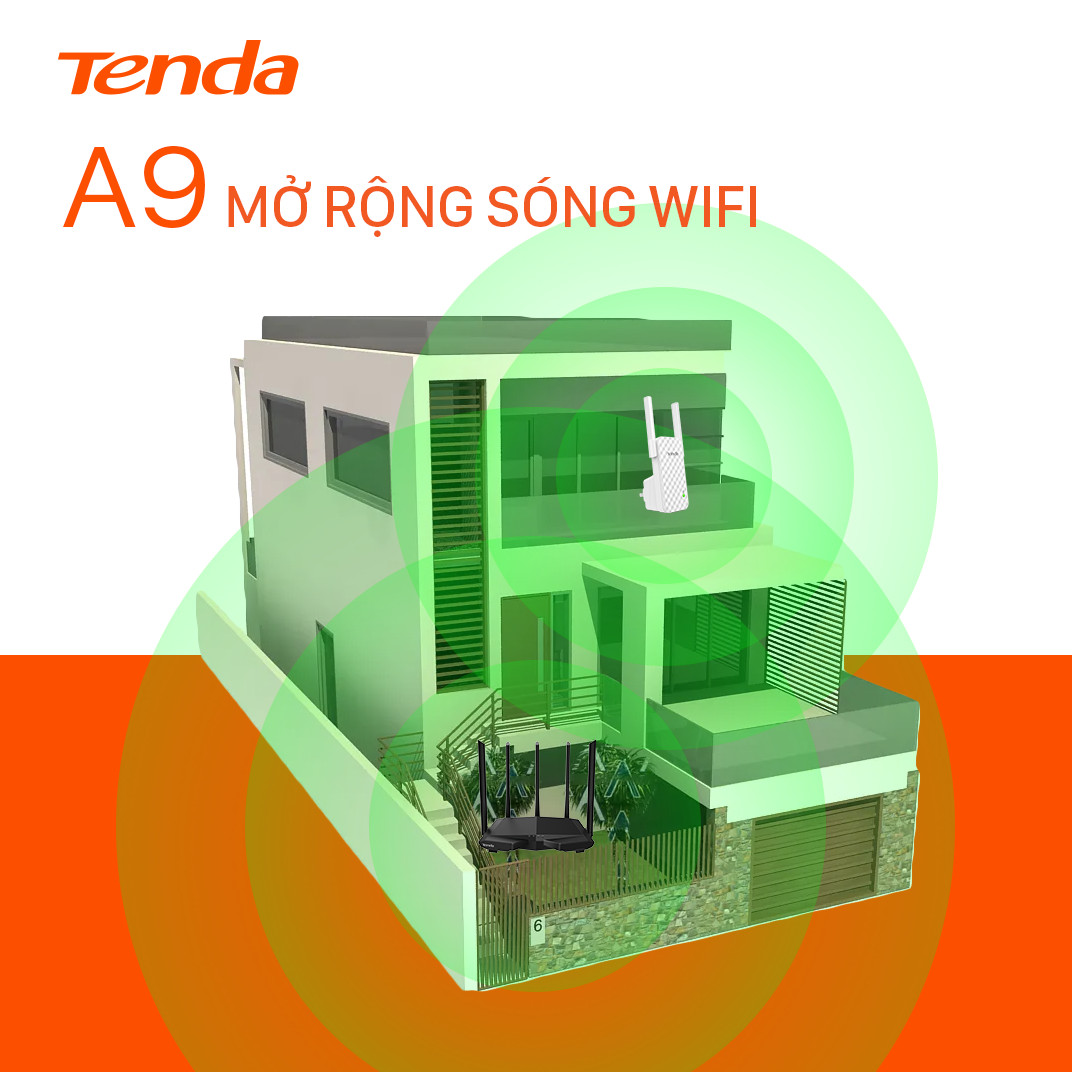 Bộ kích sóng Wifi Tenda A9 Chuẩn N 300Mbps - Hàng Chính Hãng