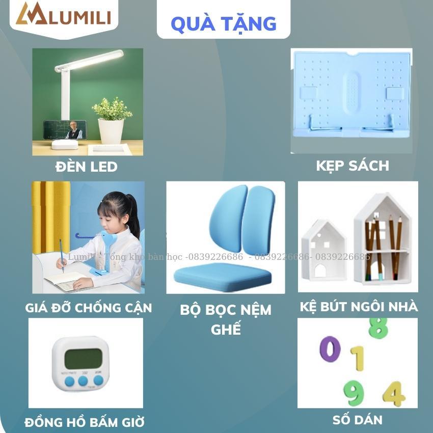 Bàn học thông minh chống gù chống cận có giá để sách Lumili R20 mới, nâng hạ tay quay size lớn bàn cho bé mẫu mới 2022