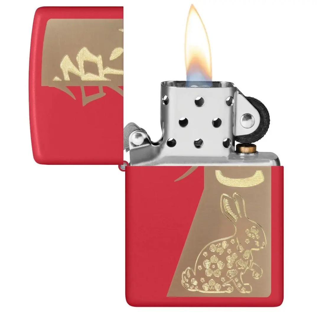 Bật Lửa Zippo Year of the Rabbit 2023 Chính Hãng - Zippo 12 Con Giáp Tuổi Mão Màu Đỏ May Mắn
