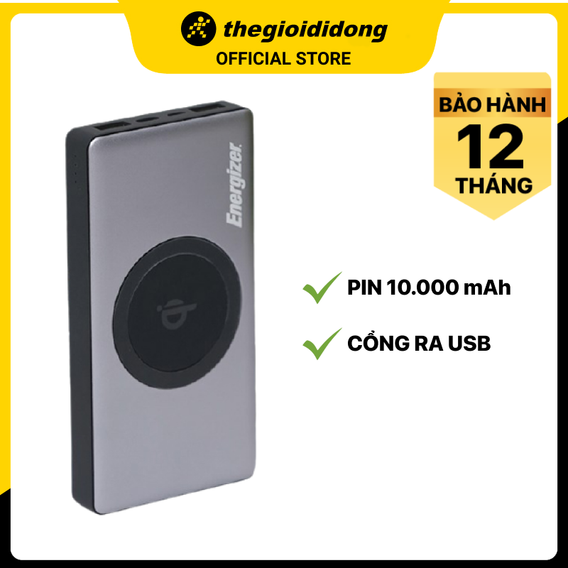 Pin sạc dự phòng không dây 10.000 mAh Type C Energizer Báo Xám QE10000GY - Hàng chính hãng