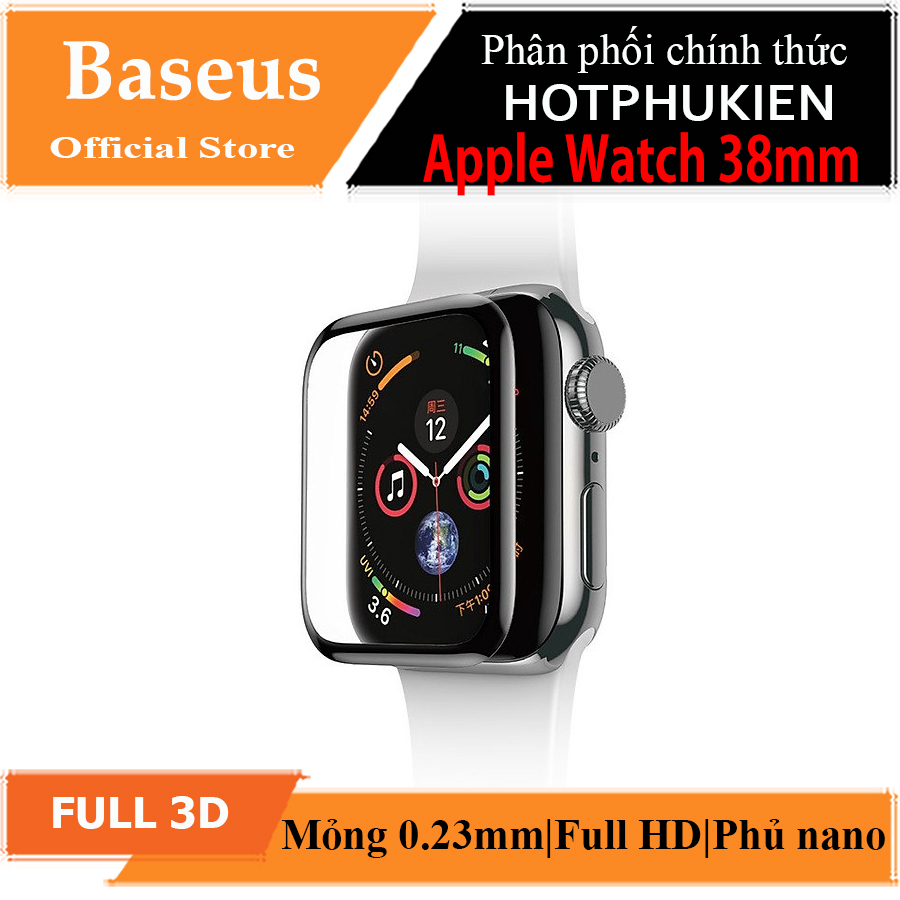 Miếng dán kính cường lực Full 3D BASEUS cho Apple Watch 38mm - Hàng chính hãng