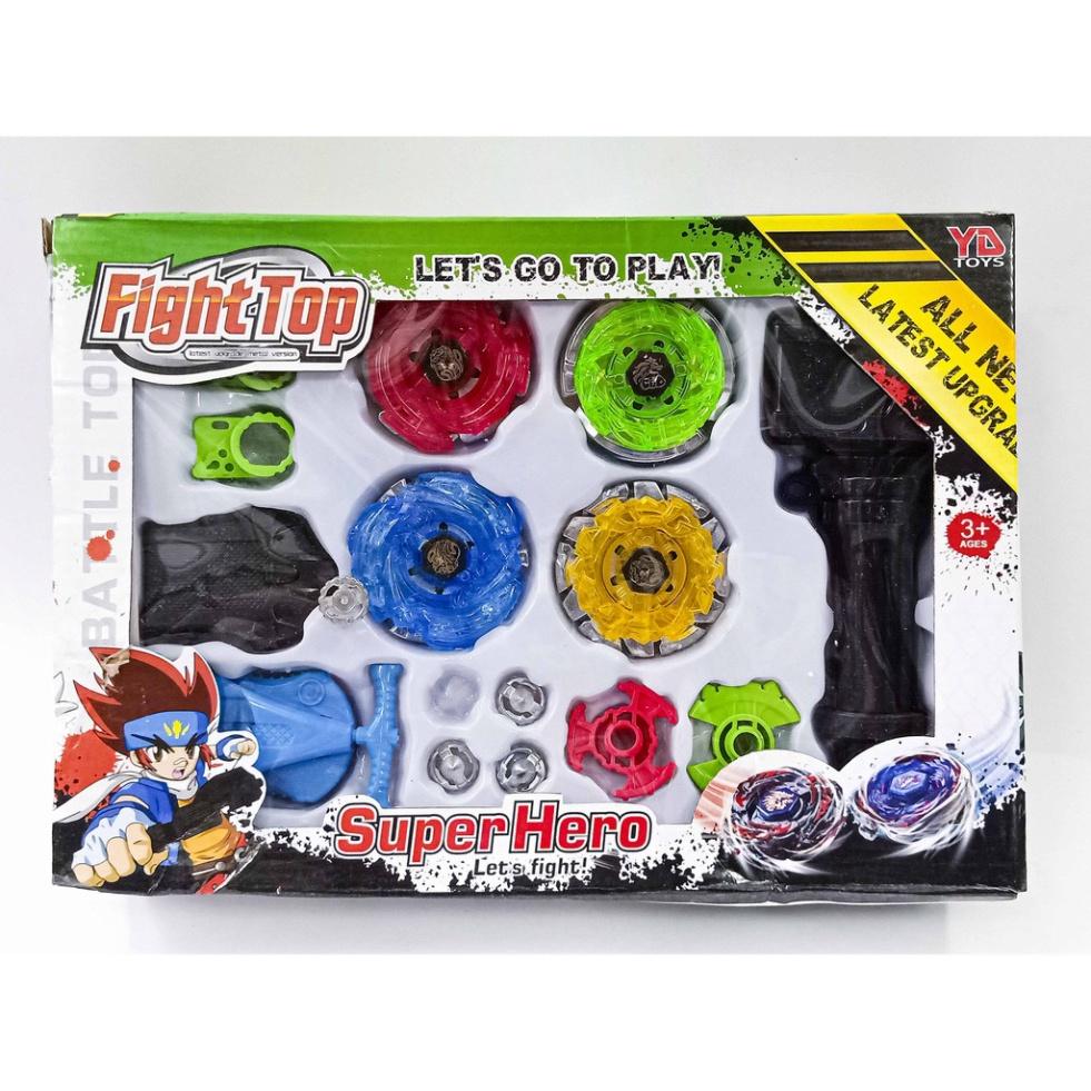 (ảnh thật) Bộ 4 Con quay BeyBlade + Tay cầm - Con quay vòng xoay thần tốc giá rẻ sập sàn