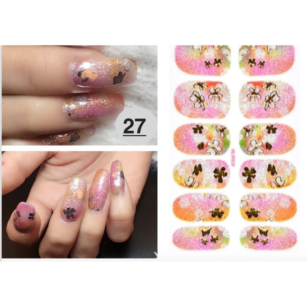 Móng tay giả nail art 012 bộ 12 sticker- tặng kèm giũa mini và 2 khăn khô vô trùng