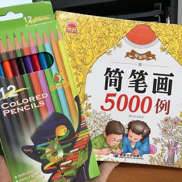 Sách tô màu 5000 hình vẽ. Tặng 12 bút chì màu. Hỗ trợ sự phát triển toàn diện của các bé.