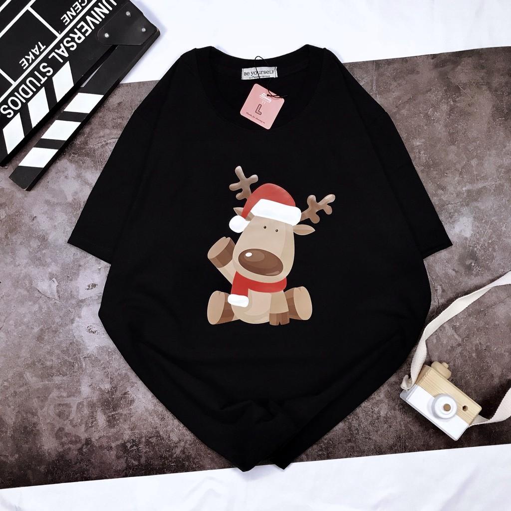 - Áo Thun Tay Ngắn Unisex Đủ Size M- XL Hình Tuần Lộc Đón Giáng Sinh NOEL