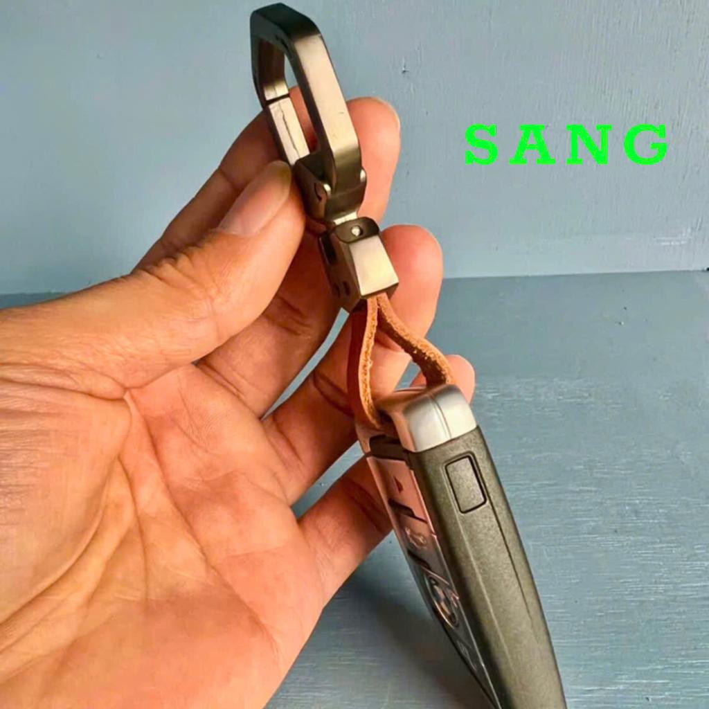 Móc khoá xe,móc khoá xe ô tô xe máy chất liệu thép đúc nguyên khối đai da bò thật chính hãng QMCAR