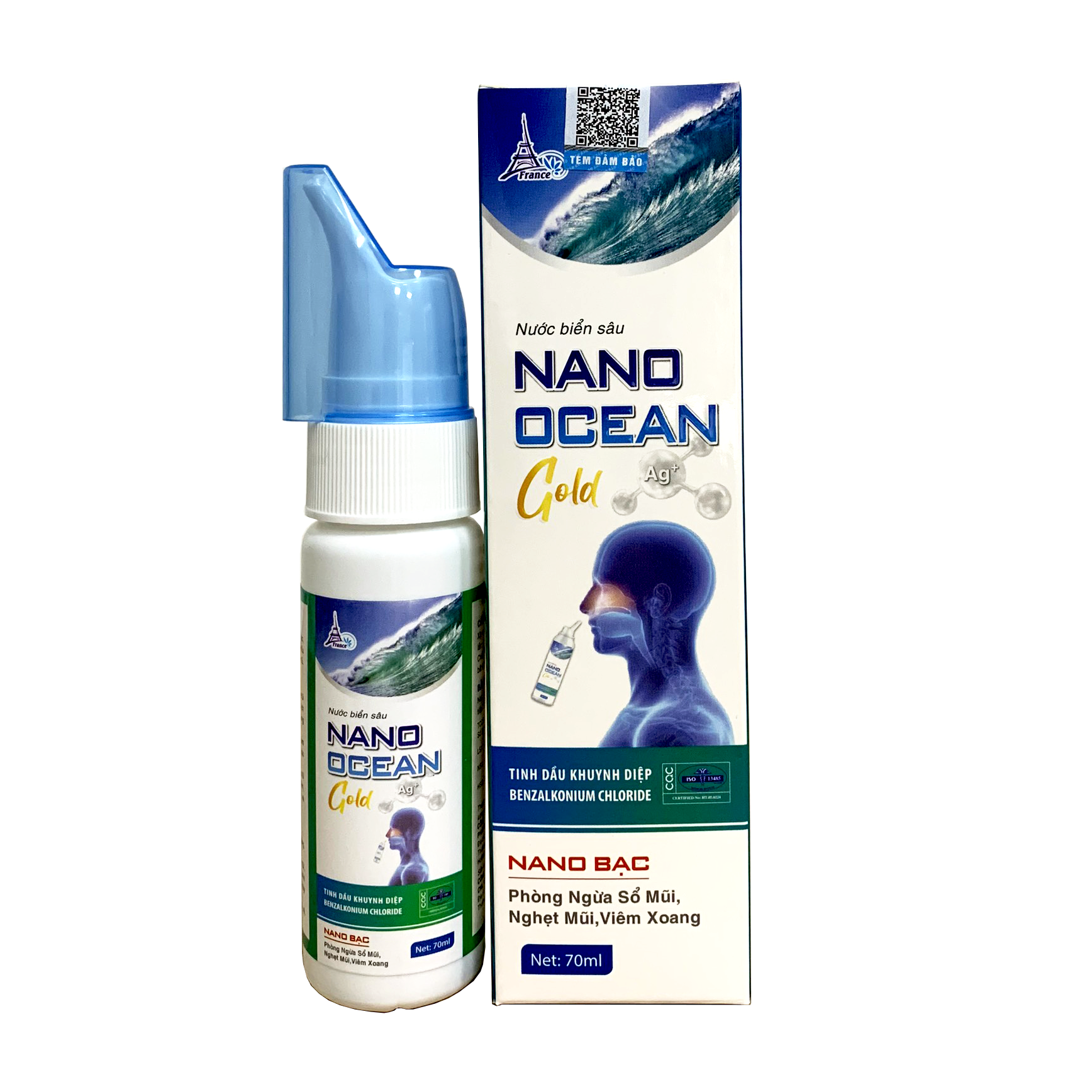 Combo 2 Chai Xịt Nano Bạc Vệ Sinh Mũi Người Lớn Nano Ocean Gold Chai 70 ml