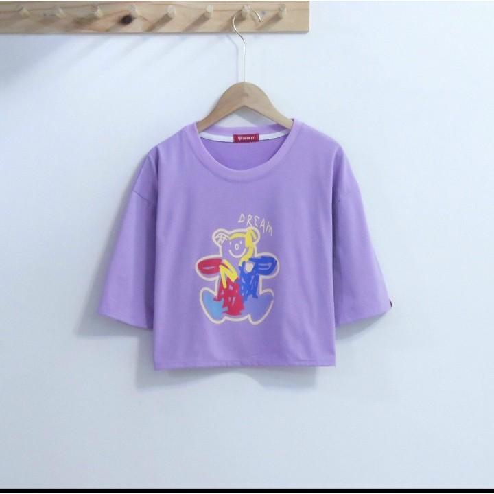 Aó croptop hình con gấu cổ tròn frieesze từ 45-65 kg