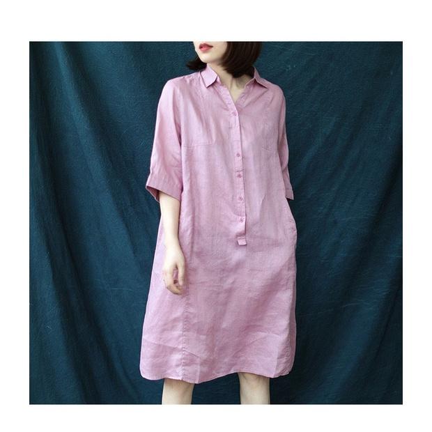 Đầm suông công sở linen cổ đức 2 túi bổ cơi, thời trang hè thu 2021