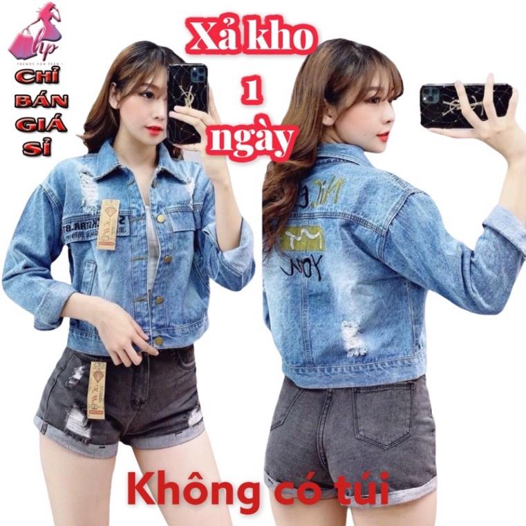 áo khoác jean nữ lửng cao cấp dáng ngắn cổ vest tay dài phong cách hàn quốc kiểu mới đẹp giá sỉ  -TEEN