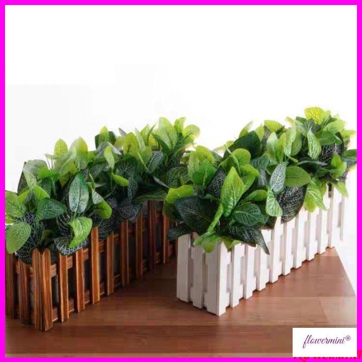 Giỏ gỗ cắm hoa lá giả hình hàng rào dài 50cm màu trắng trang trí chân tường, hành lang, ban công đẹp
