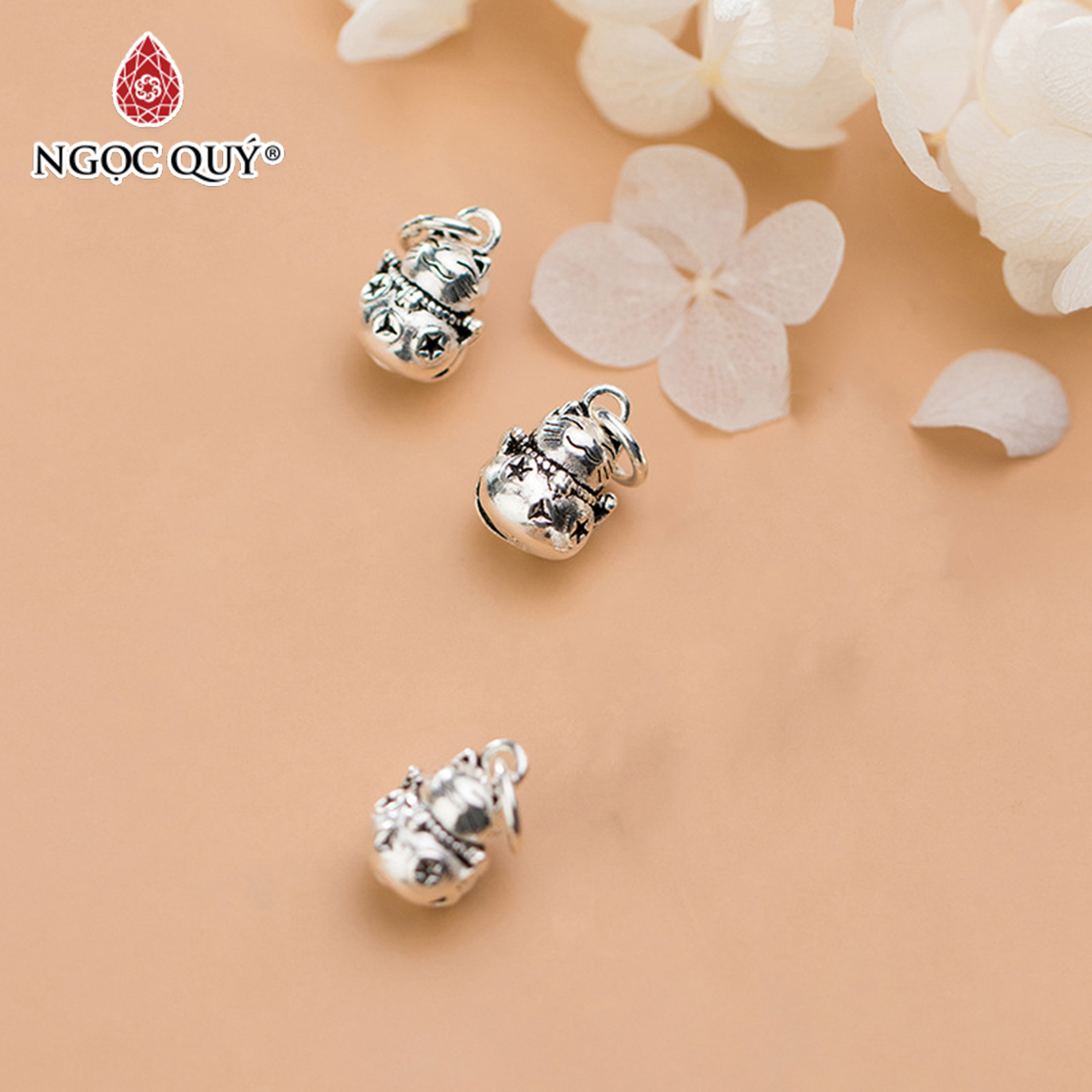 Charm bạc mèo treo - Ngọc Quý Gemstones