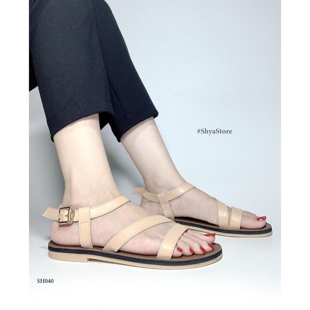 Dép sandal nữ đẹp thời trang đi biển quai dây mảnh đế bệt cao cấp chính hãng Hishoo S051