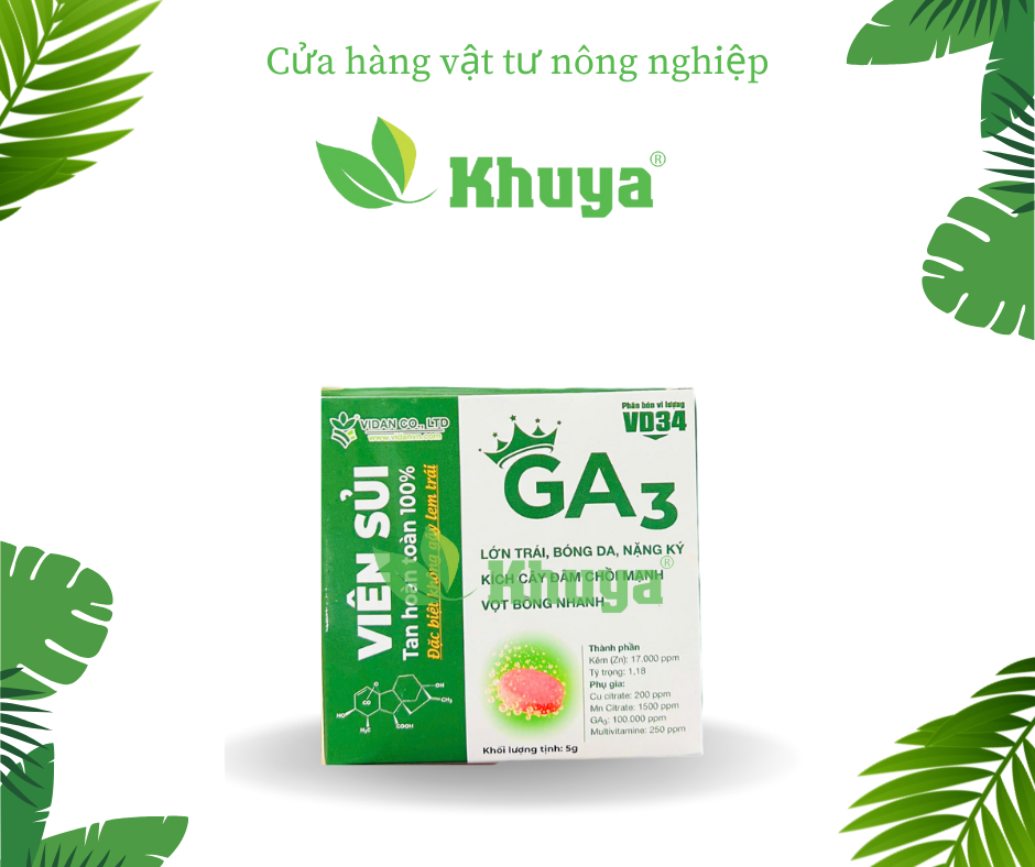 Phân bón Vidan Viên sủi Ga3 hộp 5gr Lớn trái, Kích chồi và Vọt hoa