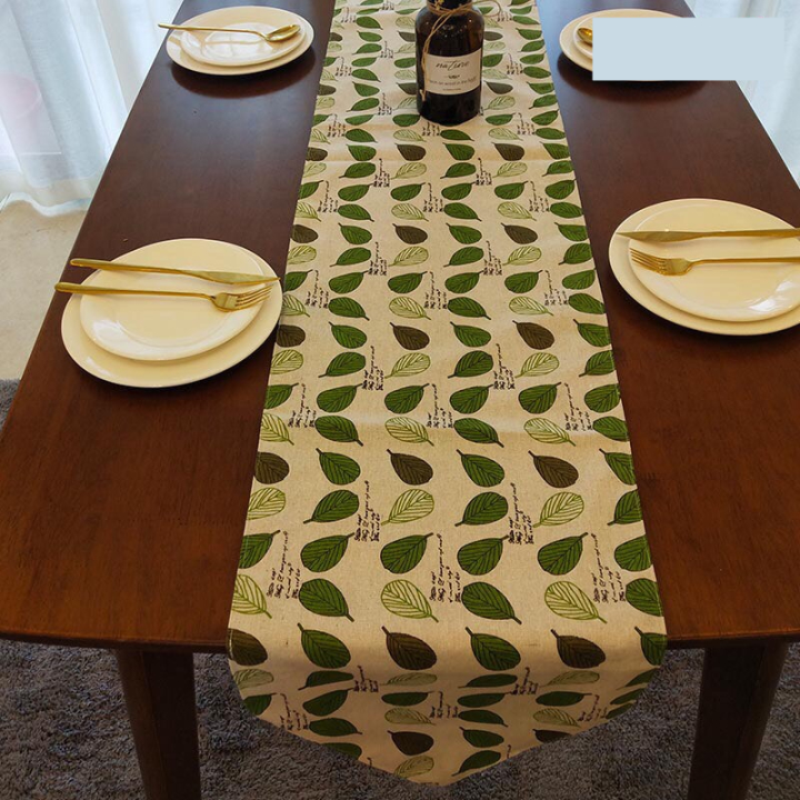 Khăn trải bàn table runner vải bố - Lá Bodhi - mẫu E04