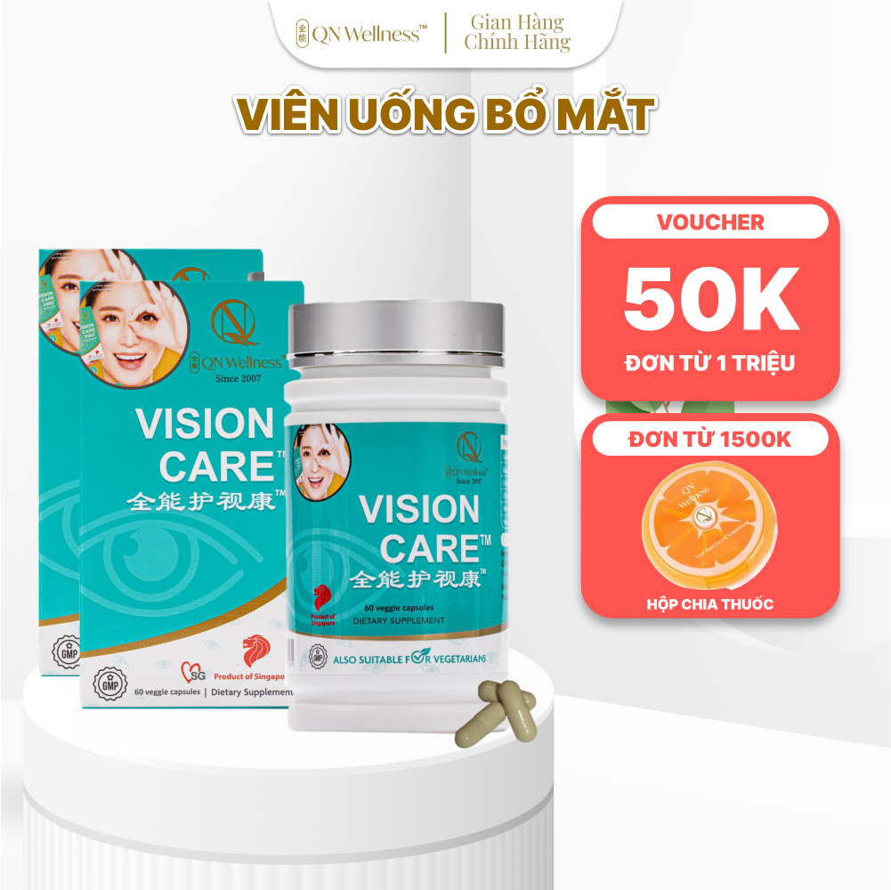 Combo Ưu Đãi Viên Uống Bảo Vệ Mắt Vision Care QN Wellness Cải Thiện & Hỗ Trợ Giảm Mệt Mỏi Thị Giác, Ngăn Ngừa Lão Hóa, Hỗ Trợ Tổng Hợp Lutein - Hộp 60 Viên  x 2