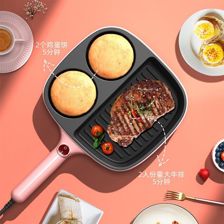 Chảo Chống Dính Cắm Điện Cao Cấp Chia 3 Ngăn Tiện Lợi, Chiên, Xào, Ốp La Trứng