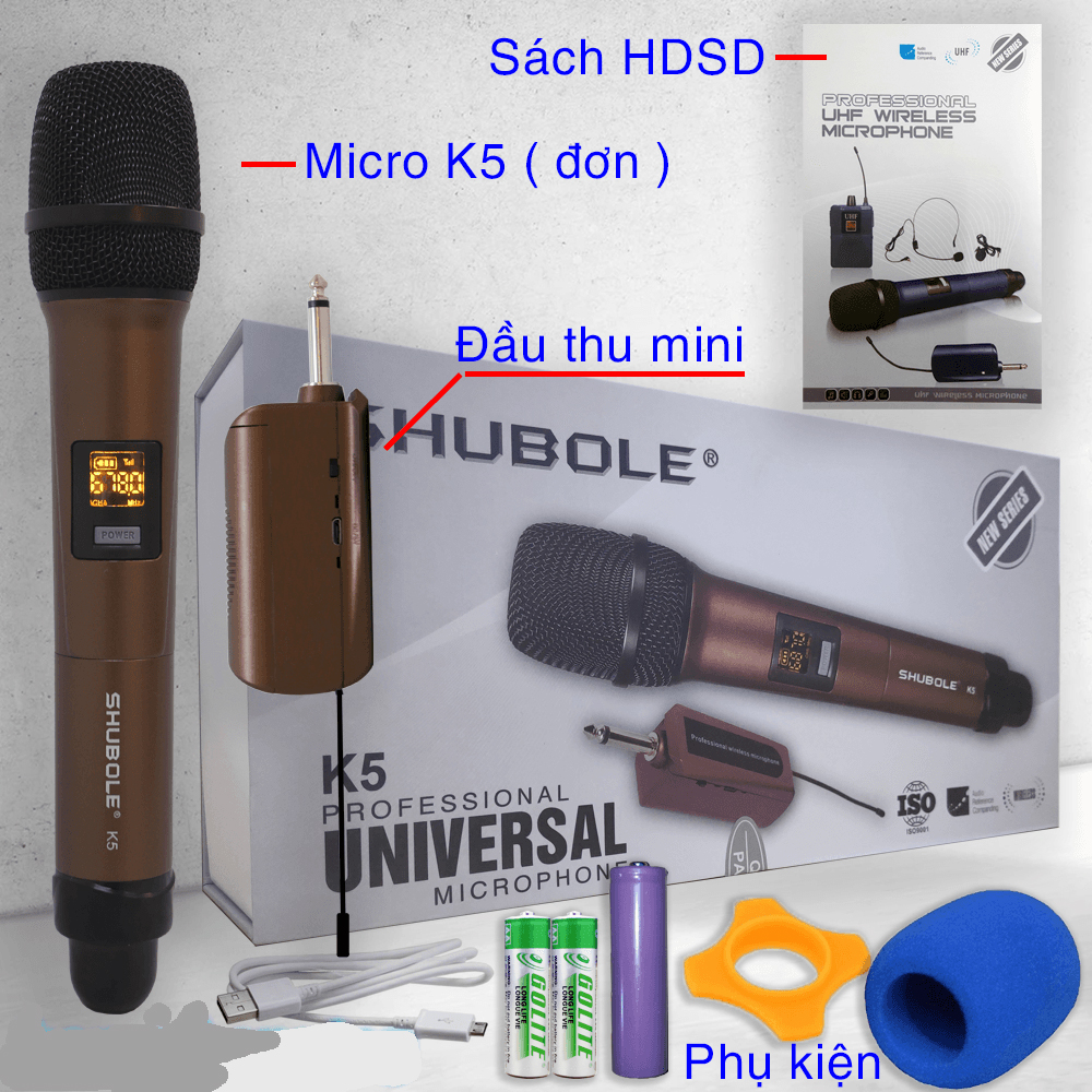 Micro Karaoke  Không Dây Shubole K5- Chuyên Dành Cho Loa Hoặc Âm Ly -Hang Nhập Khẩu