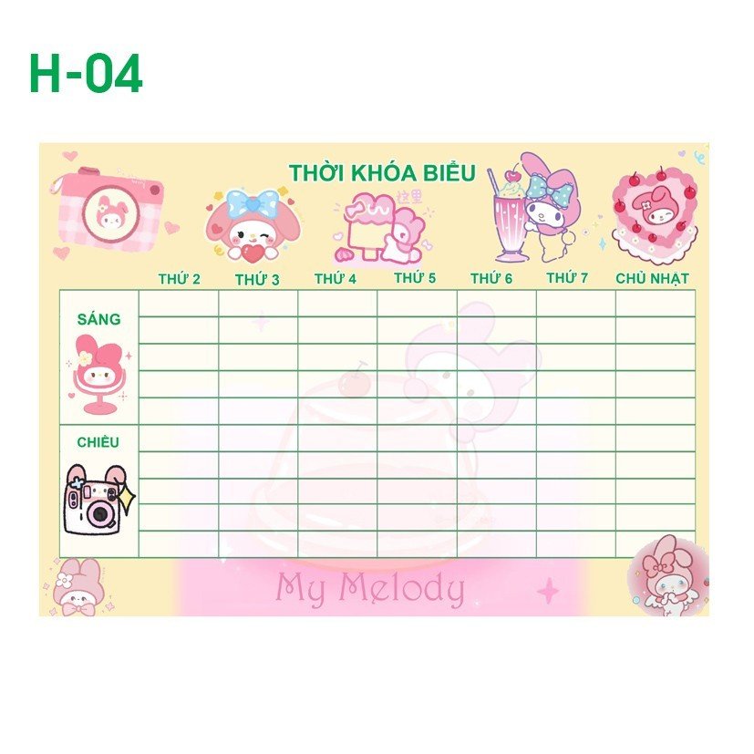 Thời khoá biểu My Melody 4 tấm khác nhau