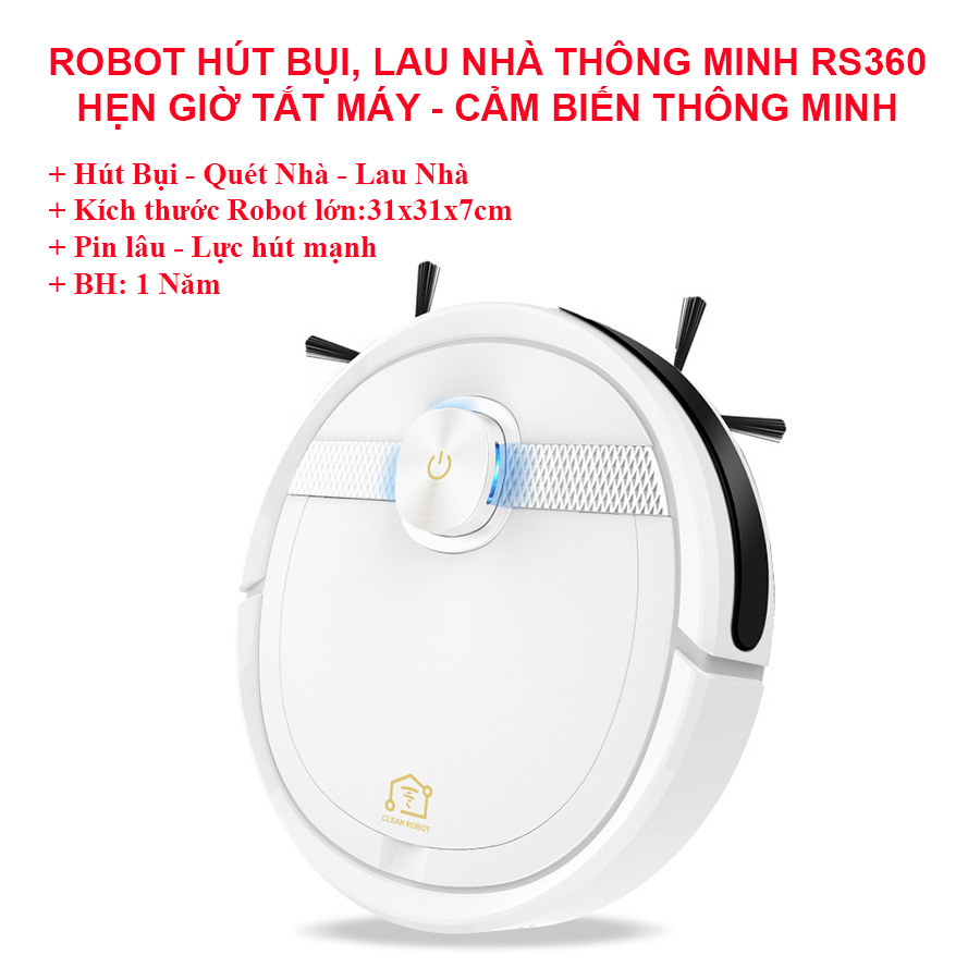 Robot hút bụi, lau nhà thông minh RS360. Máy lau nhà tự động điều hướng khi gặp vật cản, lực hút mạnh, pin lâu