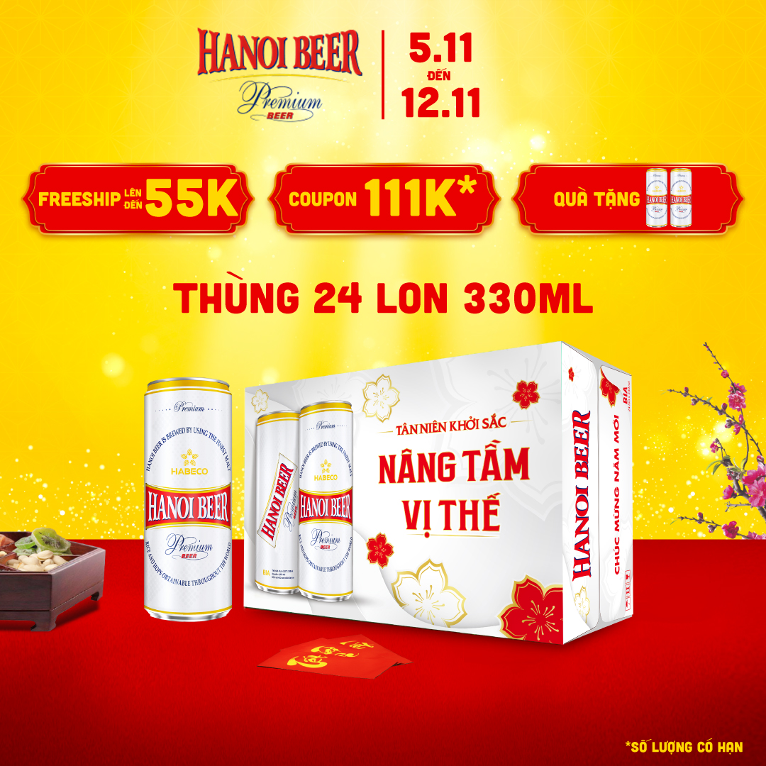 Combo 2 thùng Bia Hà Nội và Bia Hanoi Premium - Thùng 24 lon 330ml