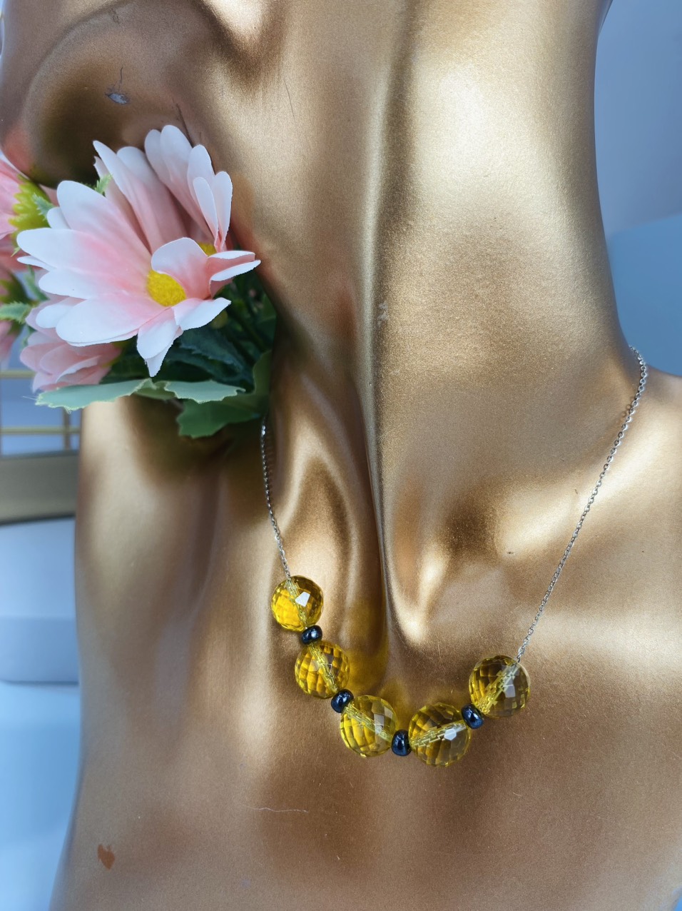 Dây cổ Bạc 925 mặt Đá Citrine hạt 10li