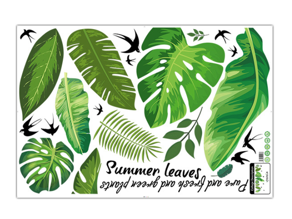 decal dán tường lá nhiệt đới chim summer leaves xl8362