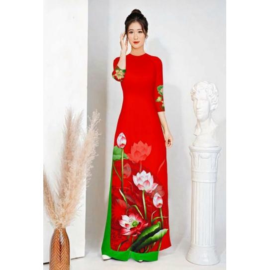 SÉT ÁO DÀI TRUYỀN THỐNG IN HOA SEN + QUẦN DÀI