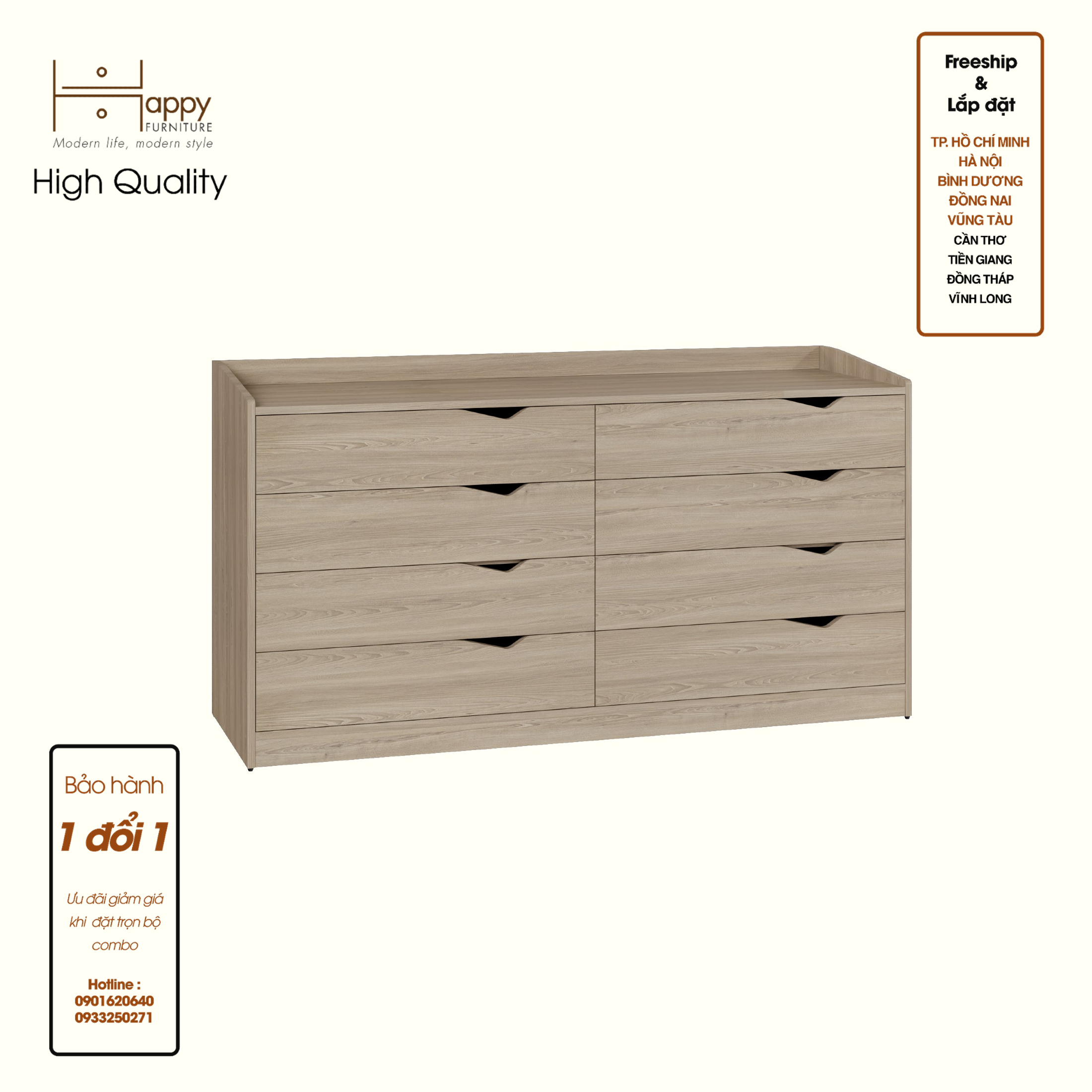 [Happy Home Furniture] WINNI, Tủ lưu trữ 8 ngăn kéo , 160cm x 45cm x 84cm ( DxRxC), THK_140