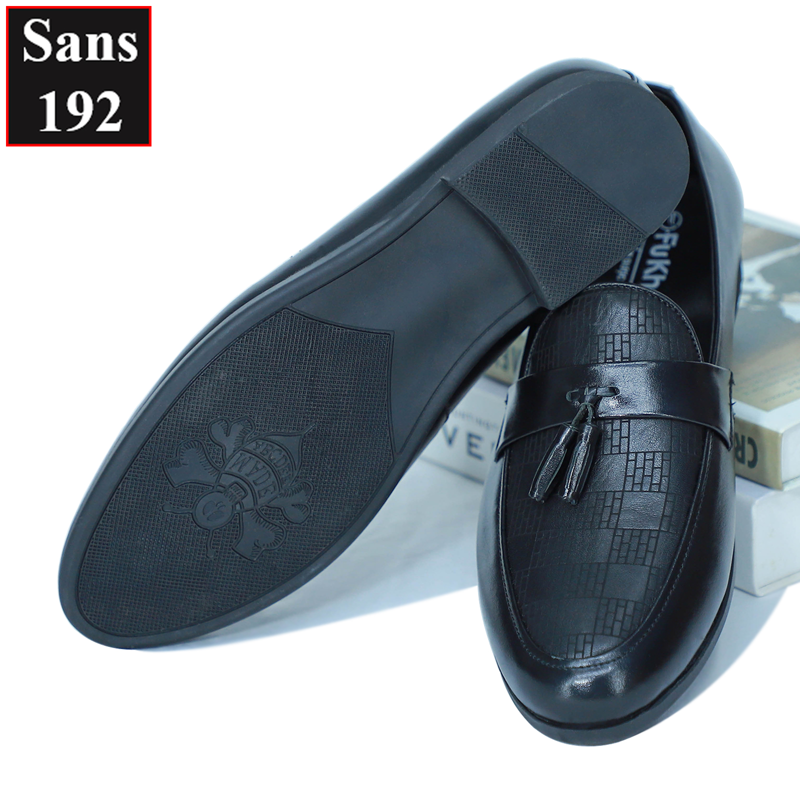 Giày lười nam da bò thật Sans192 giầy mọi có chuông moca cao cấp đen đẹp penny loafer hoạ tiết công sở hàn quốc