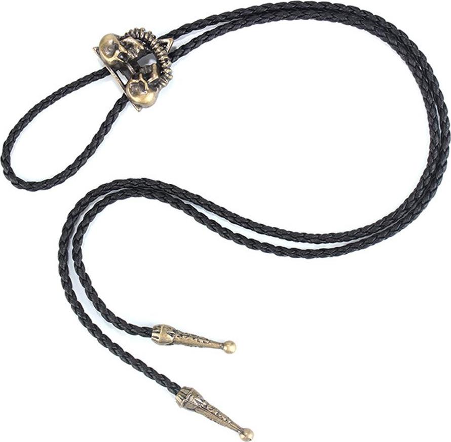 Punk Skeleton Skull Bolo Tie Leather Necktie Necklace Western
