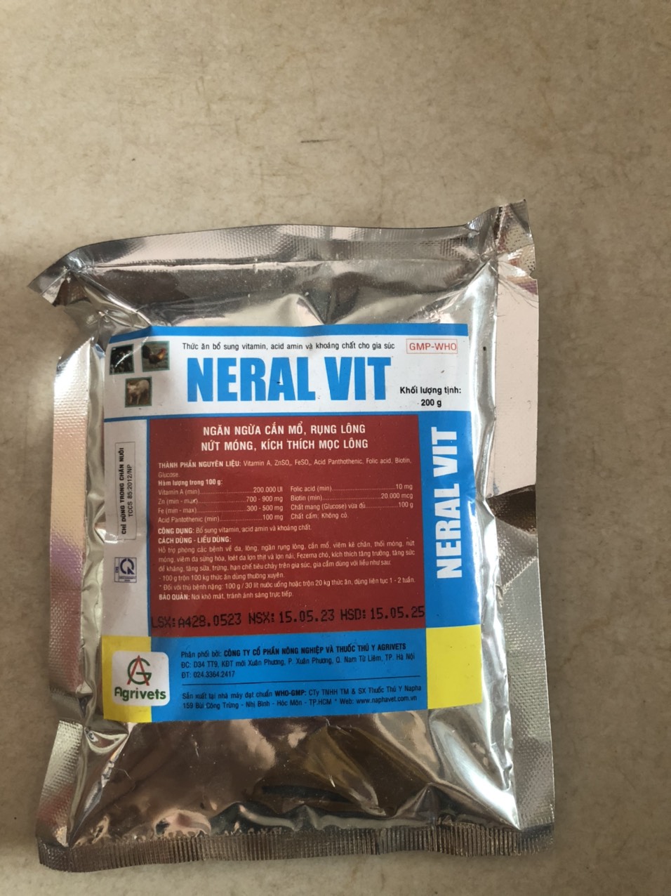 Thuốc thú y, Neral vit/siêu mọc lông (100g-Agrivets) dùng cho chó, mèo, gia súc, gia cầm