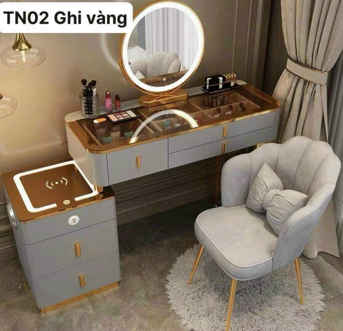 BÀN TRANG ĐIỂM BẮC ÂU,  Bàn trang điểm Nhập khẩu hiện đại , Bàn Trang Điểm Phong Cách Hiện Đại, Sang Trọng Có Sạc Không Dây, Loa Bluetooth,Cổng USB,gương led e màu Hàng Nhập Khẩu