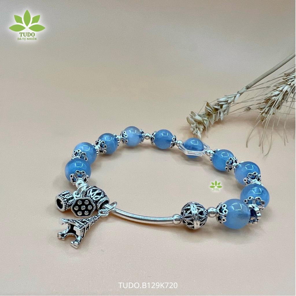 Vòng Tay Nữ Đẹp - Vòng Phong Thủy Mệnh Thủy Mộc B129K720 VCBAQUA Charm Bạc Eiffel, Vương Miện